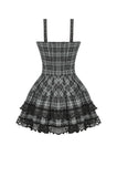 Punk Grey Plaid Metal Studded Dress DW1051