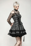Punk Grey Plaid Metal Studded Dress DW1051