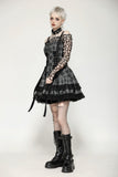 Punk Grey Plaid Metal Studded Dress DW1051
