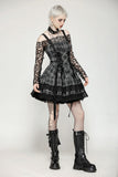 Punk Grey Plaid Metal Studded Dress DW1051