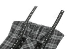 Punk Grey Plaid Metal Studded Dress DW1051