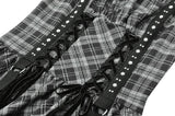 Punk Grey Plaid Metal Studded Dress DW1051