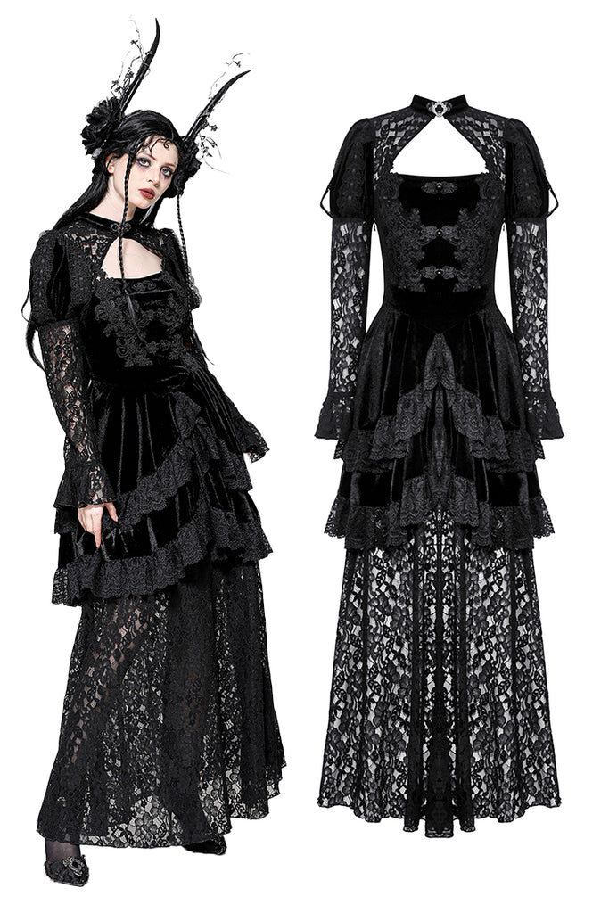 Romantic Gothic Velvet and Lace Princess Dress DW1055 – Gothlolibeauty Romantic Gothic Velvet and Lace Princess Dress DW1055 – Gothlolibeauty