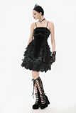 Gothic Bat Coffin Lolita Dress with Lace Ruffles and Adjustable Ties DW1088