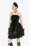 Gothic Bat Coffin Lolita Dress with Lace Ruffles and Adjustable Ties DW1088