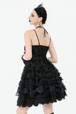 Gothic Bat Coffin Lolita Dress with Lace Ruffles and Adjustable Ties DW1088