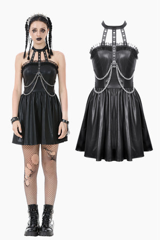 Gothic Eyelet & Chain Choker Leather Dress DW1102