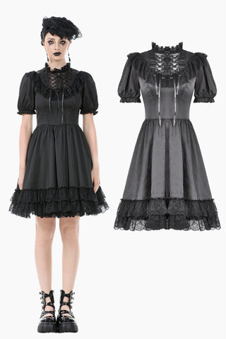 Gothic Lace-Up Lolita Puff Sleeve Dress DW1106