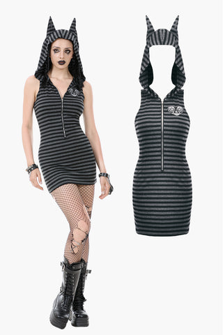 Striped Wolf-Ear Hoodie Dress DW1109