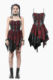 Punk Inked Plaid Dress with Faux Leather Splice & Grommet Lace-Up DW1111