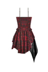 Punk Inked Plaid Dress with Faux Leather Splice & Grommet Lace-Up DW1111