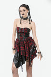 Punk Inked Plaid Dress with Faux Leather Splice & Grommet Lace-Up DW1111