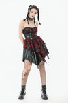 Punk Inked Plaid Dress with Faux Leather Splice & Grommet Lace-Up DW1111