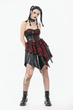 Punk Inked Plaid Dress with Faux Leather Splice & Grommet Lace-Up DW1111