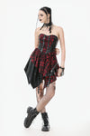 Punk Inked Plaid Dress with Faux Leather Splice & Grommet Lace-Up DW1111