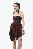 Punk Inked Plaid Dress with Faux Leather Splice & Grommet Lace-Up DW1111