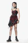 Punk Inked Plaid Dress with Faux Leather Splice & Grommet Lace-Up DW1111