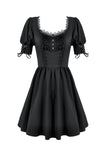 Gothic Lace Square-Neck Puff Sleeve Dress DW1140 - Gothlolibeauty