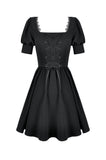 Gothic Lace Square-Neck Puff Sleeve Dress DW1140 - Gothlolibeauty