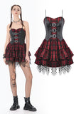 Red-Black Plaid Leather Layered Punk Sweetcore Dress DW1156 - Gothlolibeauty