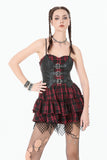 Red-Black Plaid Leather Layered Punk Sweetcore Dress DW1156 - Gothlolibeauty