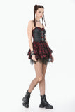 Red-Black Plaid Leather Layered Punk Sweetcore Dress DW1156 - Gothlolibeauty
