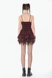 Red-Black Plaid Leather Layered Punk Sweetcore Dress DW1156 - Gothlolibeauty