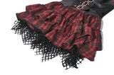 Red-Black Plaid Leather Layered Punk Sweetcore Dress DW1156 - Gothlolibeauty
