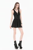 Night Vine Shackles - Dark Techwear Halter V-Neck Cross Pendant Double Eyelet Corset Lace-Up A-Line Dress DW1168