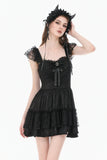 Gothic Lolita Jacquard Lace Flutter-Sleeve Cake Mini Dress DW1171