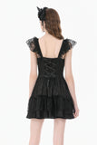 Gothic Lolita Jacquard Lace Flutter-Sleeve Cake Mini Dress DW1171