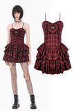Sweet Punk Red  Black Tartan Cami Dress with Heart Buckle  DW1173