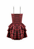 Sweet Punk Red  Black Tartan Cami Dress with Heart Buckle  DW1173