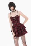 Sweet Punk Red  Black Tartan Cami Dress with Heart Buckle  DW1173