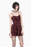 Sweet Punk Red  Black Tartan Cami Dress with Heart Buckle  DW1173