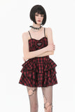 Sweet Punk Red  Black Tartan Cami Dress with Heart Buckle  DW1173