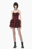 Sweet Punk Red  Black Tartan Cami Dress with Heart Buckle  DW1173