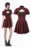Retro Punk Red Plaid Cutout Lace-Up Mini Dress DW1174