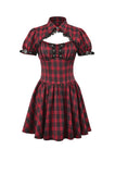 Retro Punk Red Plaid Cutout Lace-Up Mini Dress DW1174