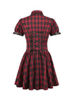 Retro Punk Red Plaid Cutout Lace-Up Mini Dress DW1174