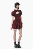 Retro Punk Red Plaid Cutout Lace-Up Mini Dress DW1174