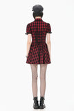 Retro Punk Red Plaid Cutout Lace-Up Mini Dress DW1174