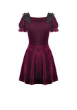 Gothic Romantic Burgundy Velvet Dress with Square Neck and Black Lace Patchwork  DW1175