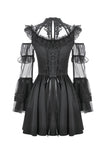 Romantic Gothic High-Neck Sheer Mesh Dress with Layered Lace Frill and Bell Sleeves DW1176