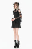 Romantic Gothic High-Neck Sheer Mesh Dress with Layered Lace Frill and Bell Sleeves DW1176