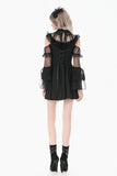 Romantic Gothic High-Neck Sheer Mesh Dress with Layered Lace Frill and Bell Sleeves DW1176