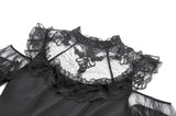 Romantic Gothic High-Neck Sheer Mesh Dress with Layered Lace Frill and Bell Sleeves DW1176