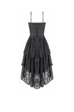 Gothic Romantic All-Stretch Lace Cami Dress with High-Low Ruffle Tail Hem DW1178