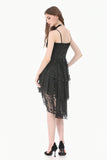 Gothic Romantic All-Stretch Lace Cami Dress with High-Low Ruffle Tail Hem DW1178