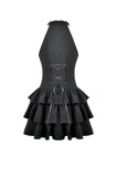 Gothic Halter Lace Patchwork Rose Jacquard Tiered Ruffle Mini Dress DW1179